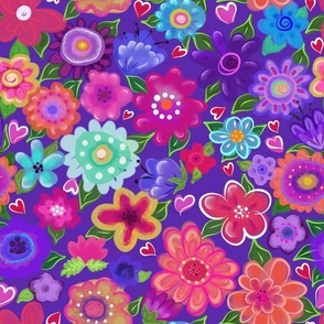 Watercolor Boho Flowers on Purple Background