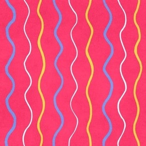 Vertical wavy party lines - pink background pink blue green textured stripes - birthday party decorations, children and kid room bedding decor