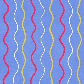 Vertical wavy party lines - blue background pink blue green textured stripes - birthday party decorations, children and kid room bedding decor