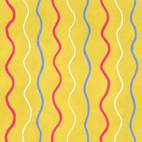Vertical wavy party lines - yellow green background pink blue white textured stripes - birthday party decorations, children and kid room bedding decor