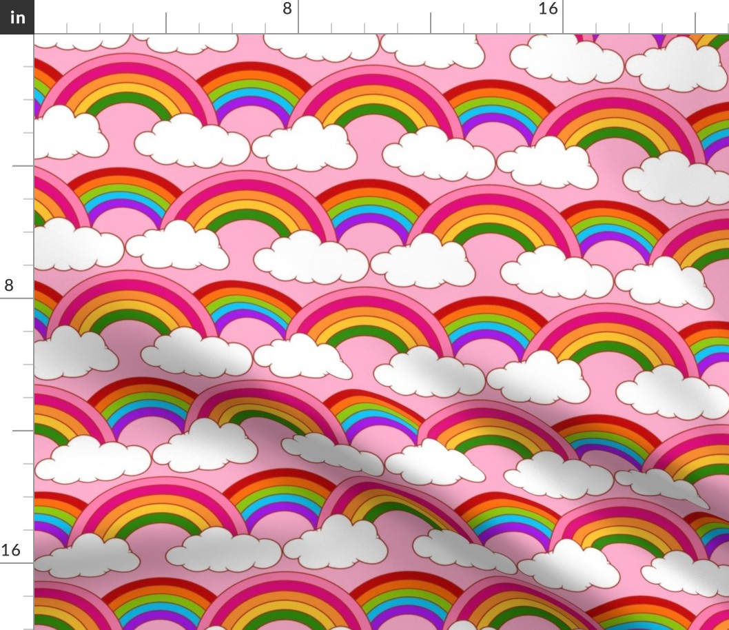 Medium Scale Bright Rainbows on Pink