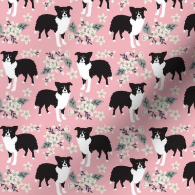 small print // Border Collie White Floral with pink  small print flowers dog fabric
