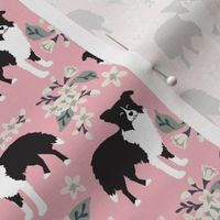 small print // Border Collie White Floral with pink  small print flowers dog fabric