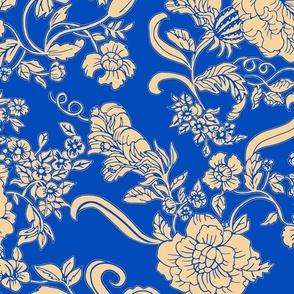 Victorian Floral design-2023 version of pale orange and royal blue 