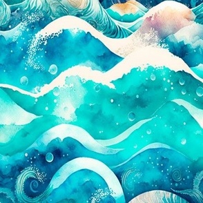 absract underwater waves, watercolor