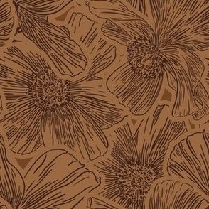 Sm Line Art Flower, Pua Kala Hawaii Earth Tone