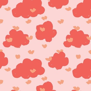 Puffy love clouds - peach, coral and light pink // medium scale