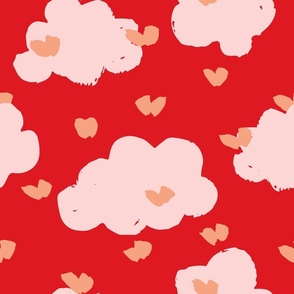 Puffy love clouds - peach, light pink and red // big scale