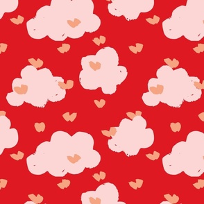 Puffy love clouds - peach, light pink and red // medium scale