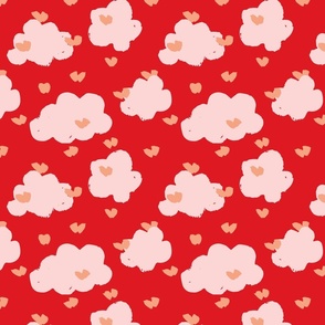 Puffy love clouds - peach, light pink and red // small scale
