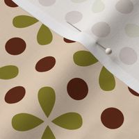 Retro 70s small dots motif cream moss green