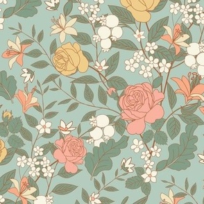 Pastel Roses Fabric, Wallpaper and Home Decor