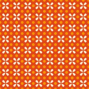Retro 70s small dots motif orange cream yellow