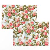 Antiqued Rococo Roses And Stripes - Rococo Fabric - Victorian Wallpaper - blue and rose quartz