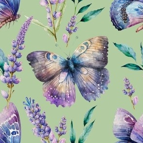 Watercolor butterfly moth among flowers