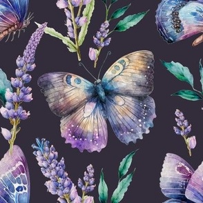 Watercolor butterfly moth among flowers