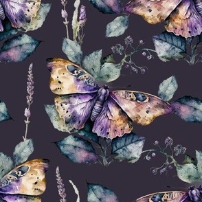 Watercolor butterfly moth among flowers