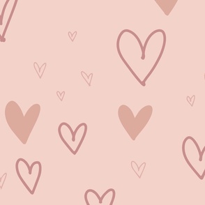Hand drawn hearts | Large Scale | mauve pink, light pink | lovecore