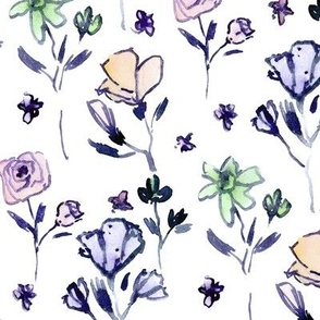 Ravello fiori in purple and peach - watercolor flowers with contour - painted florals for modern home decor nursery bedding wallpaper b117-2