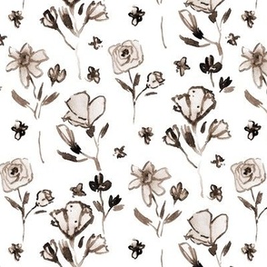 Ravello fiori in earthy shades - watercolor brown beige flowers with contour - painted florals for modern home decor nursery bedding wallpaper b117-6