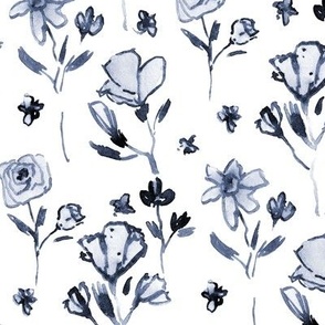 indigo Ravello fiori - watercolor blue flowers with contour - painted florals for modern home decor nursery bedding wallpaper b117-7