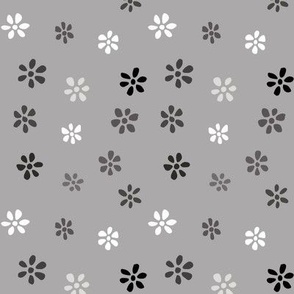 Groovy hand drawn flowers | Small Scale | Grayscale