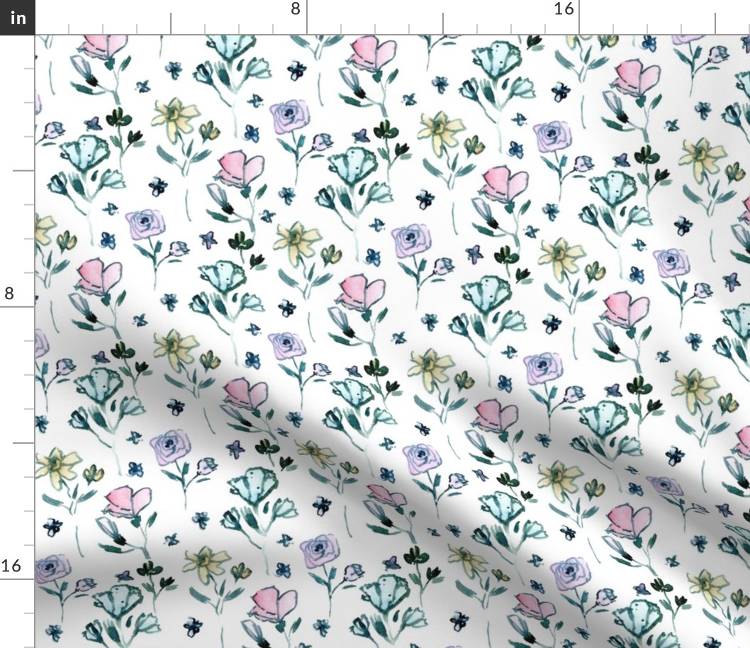 Ravello fiori - watercolor flowers with contour - painted florals for modern home decor nursery bedding wallpaper b117-1