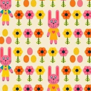 Bunny-girl-_-boy-among-Easter-Eggs-_-Flowers---S---pink-yellow-orange---SMALL---900