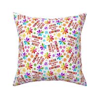 Medium Scale Color The World With Kindness Rainbow Daisy Flowers on White