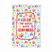 Large 27x18 Fat Quarter Panel Color The World With Kindness Rainbow Daisy Flowers for Tea Towel or Wall Hanging