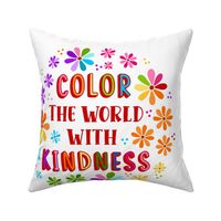 18x18 Panel Color The World With Kindness Rainbow Daisy Flowers for DIY Throw Pillow or Cushion Cover