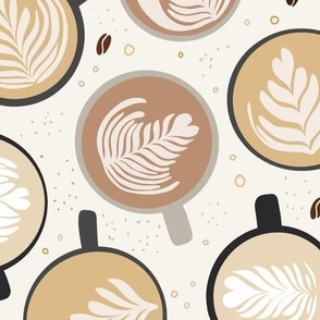 Coffee Shop latte art | Medium Scale | Bright white, coffee brown, tan | coffee beans