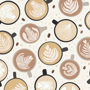 Coffee Shop latte art | Small Scale | Bright white, coffee brown, tan | coffee beans