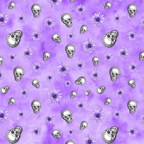Watercolour Skulls Purple Floral