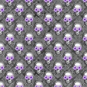 Skulls and Purple Sunflowers Grey