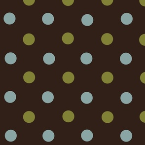 (M) Traditional Polka Dots Blue and Green on Dark Brown