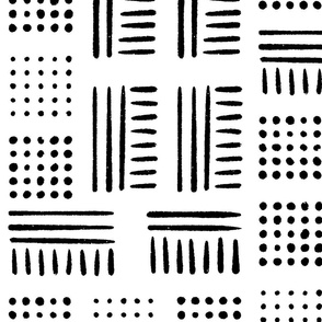 Mudcloth Dots and Lines | Large Scale | Creamy white, rich black | multidirectional geometric