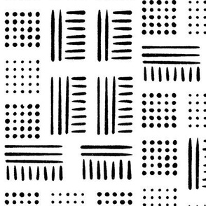 Mudcloth Dots and Lines | Small Scale | Creamy white, rich black | multidirectional geometric