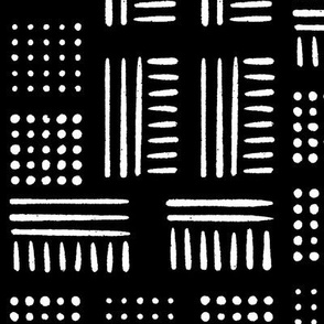 Mudcloth Dots and Lines | Medium Scale | Rich Black, creamy white | multidirectional geometric