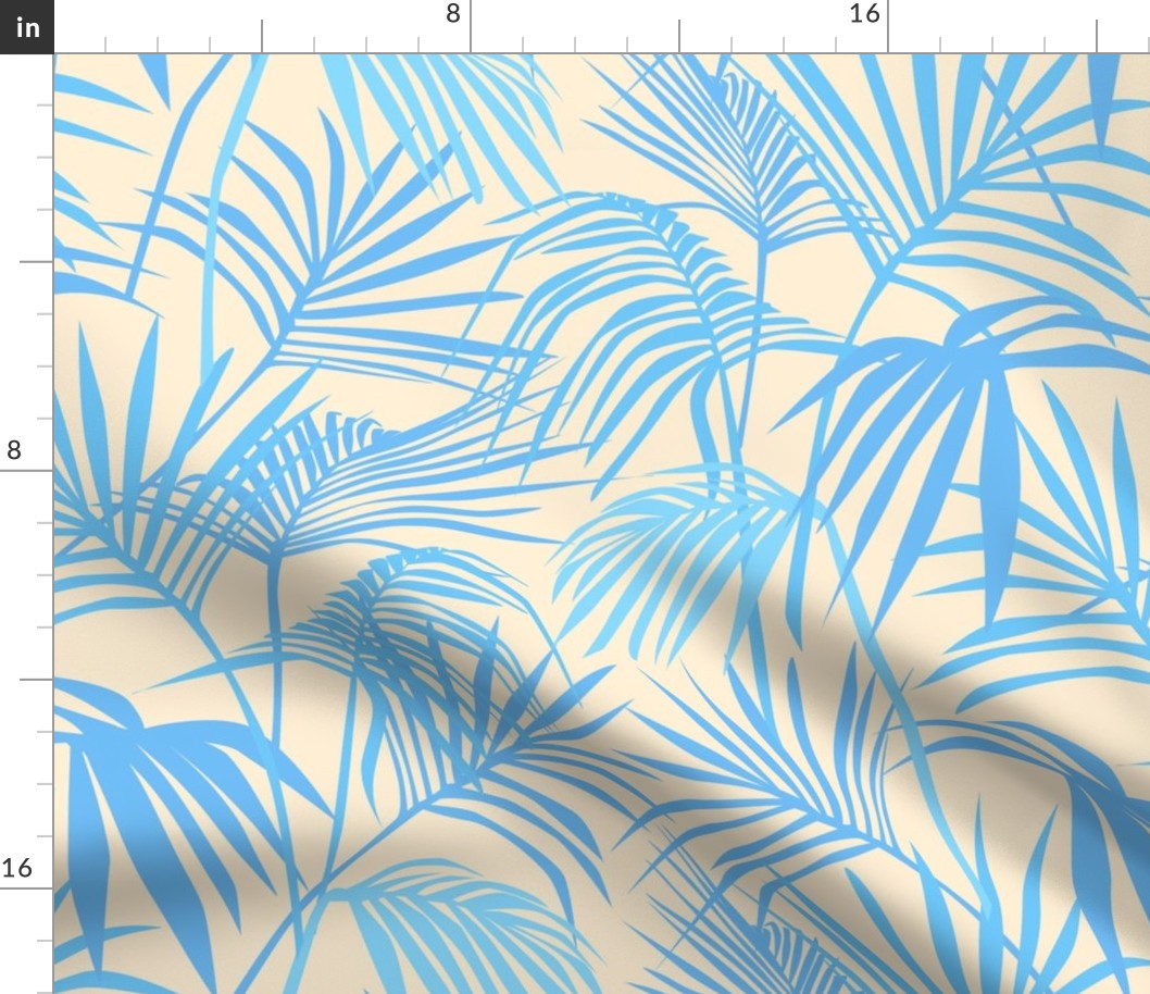 Rise and shine, blue palm tree leaves and sun design, tropical palm fronds and sunrise, modern contemporary nature boho chic foliage design