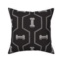 Dog Bone Geometric - Silver on Black - Large