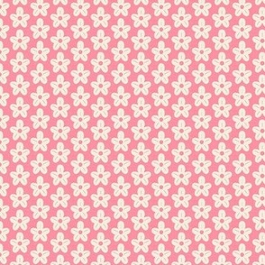 White Half Drop Flower Dots on Pink Background, Small