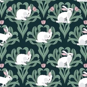 large print // Year of the Rabbit Tulip and white Easter bunny green pink 