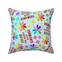 Large Scale Color The World With Kindness Rainbow Daisy Flowers on Blue