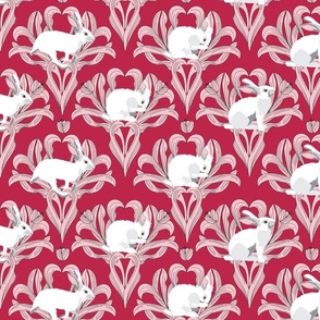 large print // Pink Tulip Bunny Pattern with Viva Magenta background rabbit fabric