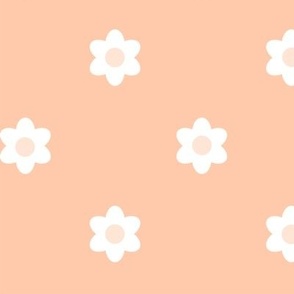 Polka Dot Daisies-  Vintage Geometric Floral - Scandinavian Floral- Scandi Flowers- White on Blush Salmon- Pastel Orange- Large