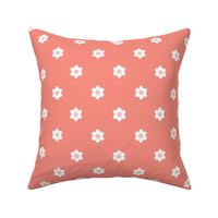 Polka Dot Daisies-  Vintage Geometric Floral - Scandinavian Floral- Scandi Flowers- White on Coral Flamingo- Soft Orange- Medium