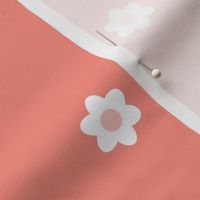 Polka Dot Daisies-  Vintage Geometric Floral - Scandinavian Floral- Scandi Flowers- White on Coral Flamingo- Soft Orange- Medium