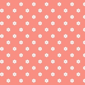 Polka Dot Daisies-  Vintage Geometric Floral - Scandinavian Floral- Scandi Flowers- White on Coral Flamingo- Soft Orange- sMini