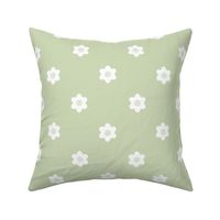 Polka Dot Daisies-  Vintage Geometric Floral - Scandinavian Floral- Scandi Flowers- White on Pastel Green- HEX CEDAB8- Large